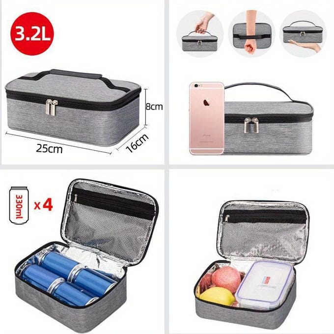 Draagbare Thermisch Geïsoleerde Kleine Mini Koeltas Lunchtas Voedselcontainers Herbruikbare Snacktas grijs