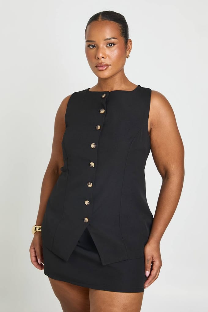 boohoo Dames Gilet Met Knoopsluiting En Mini-rokbroek | Black | Maat: 26