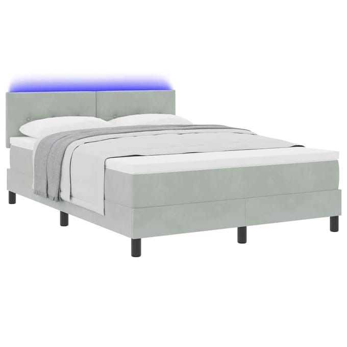 vidaXL - LED - Box - Spring - Bed - Lichtgrijs - 160 - x - 200 - cm - Fluweel