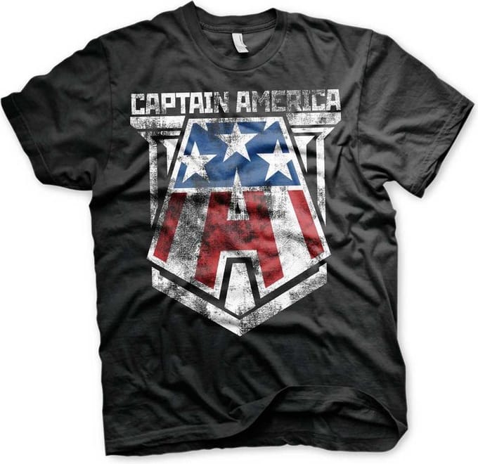Marvel Captain America Heren Tshirt -S- Distressed A Zwart