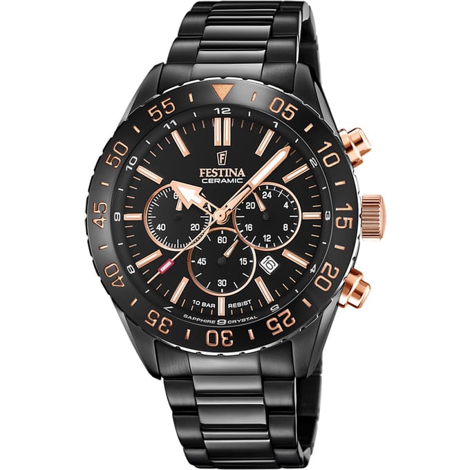 Uurwerk - Festina keramische lunette 100 m waterdicht