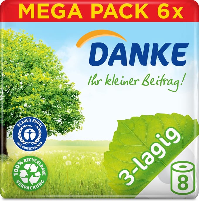 DANKE Toiletpapier 3-laags - 6x8 rollen - voordeelverpakking