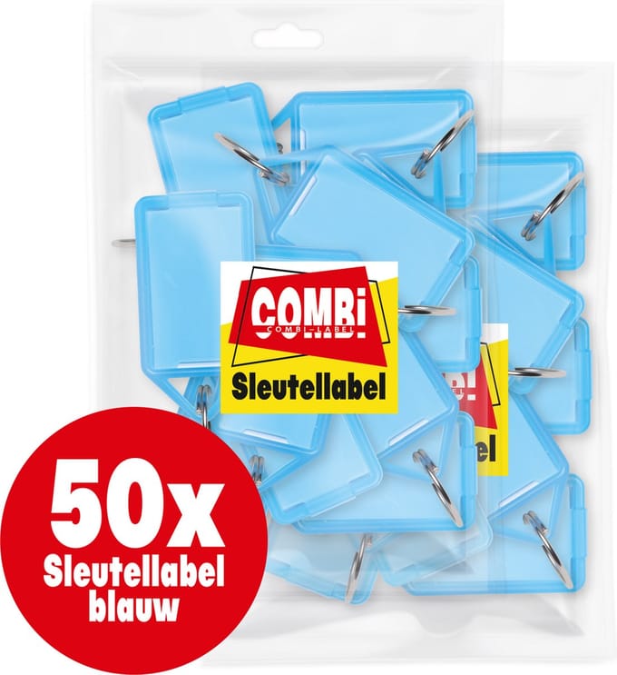 Combi-Label openklapbare Sleutellabels blauw met inlay - Sleutelhanger - Naamlabel – openklapbaar 50 stuks