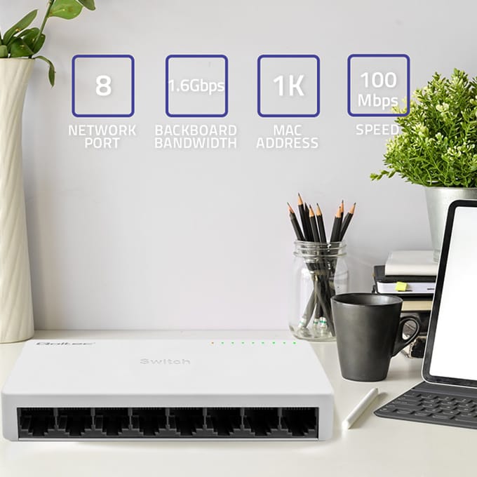 Qoltec SWITCH Netwerkswitch 8 x RJ45-poort |   100 Mbps |   Fast Ethernet |   LAN