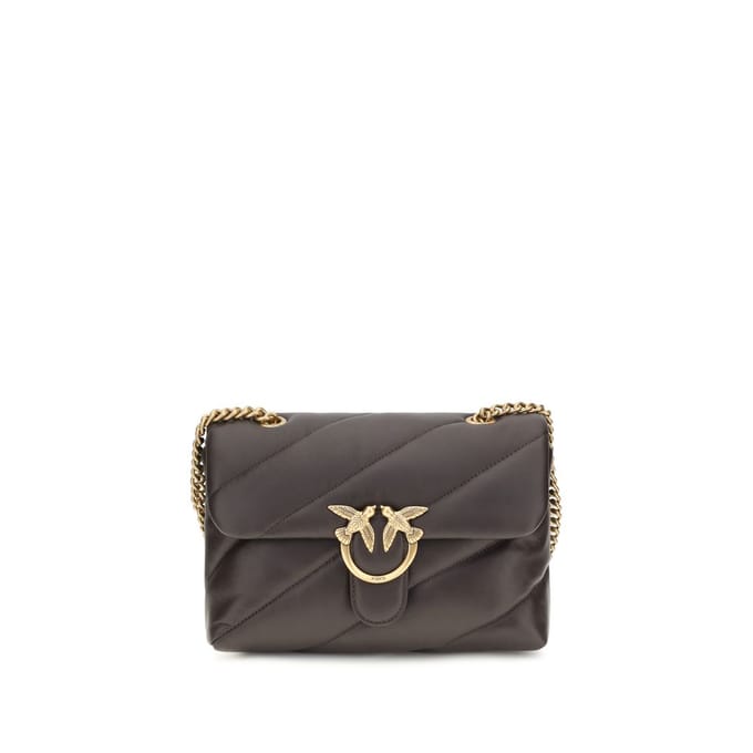 PINKO Leren schoudertas Love Puff Classic CL Sheep Nappa Marrone Marasca - Antique Gold donkerbruin