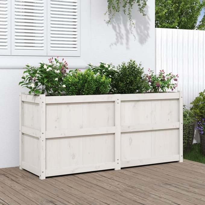 vidaXL - Plantenbak - 150x50x70 - cm - massief - grenenhout - wit
