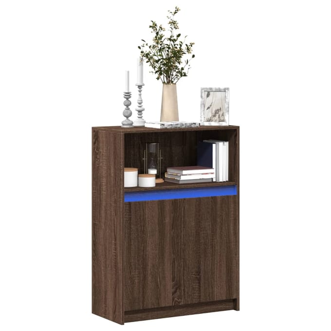 vidaXL - Dressoir - met - LED - 72x34x100 - cm - bewerkt - hout - bruin - eikenkleur