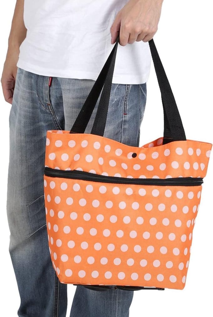 Wheel Rolling Shopping Bag multifunctioneel Opvouwbaar Oranje Oxford-stofmateriaal .