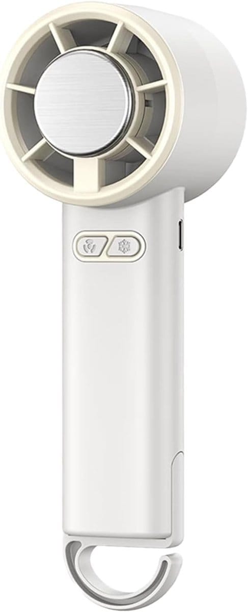 Draagbare Handmatige Koelventilator, Verstelbare Turbo Mini Ventilator, USB Oplaadbaar Met Ijskoeler, 12U Accudu Voor Dames & Heren, Wit