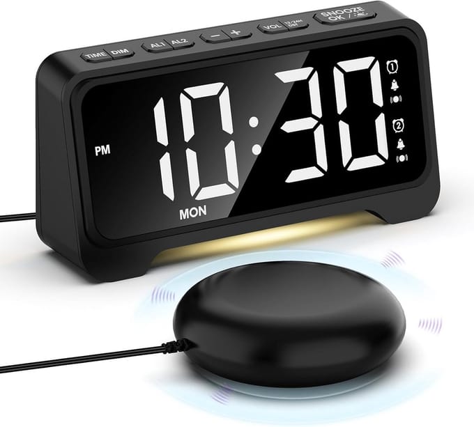 Digitale Wekker - Vibrerende Wekker - Diepe Slapers - Dubbele Alarm Functie - Groot LED Display - Zwart