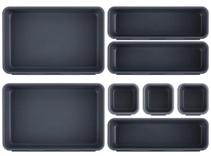Set van 8 opbergdozen voor lades - 3 maten, verstelbare indeling, antislip bodem