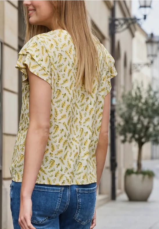 Shirt met volantmouwen en print