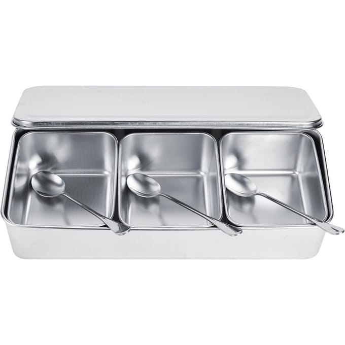 Huishouden 3?Rooster RVS Kruidenbox Pot Kruidencontainer Set met Lepels Deksel gray