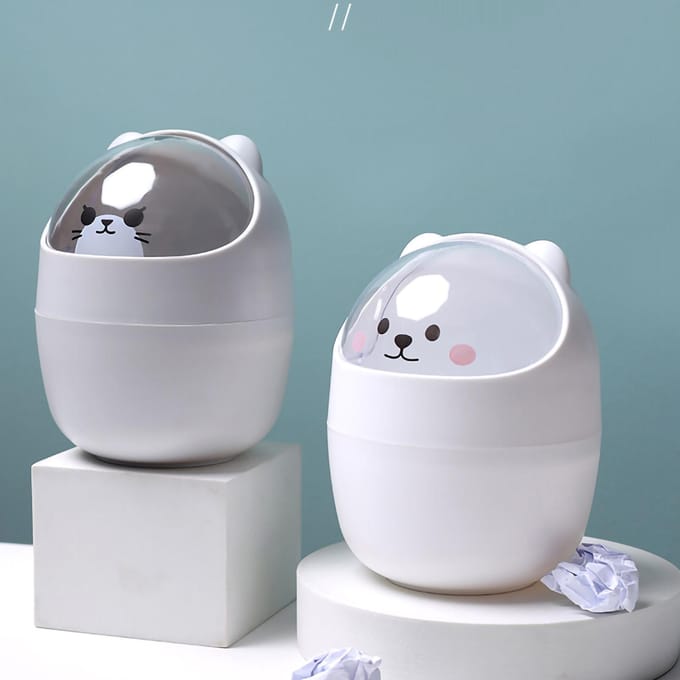 Mini Desktop Prullenbak Schattig Uiterlijk Grote Opening Bureau Plastic Afvalbak Afneembaar Afval grijze kleur