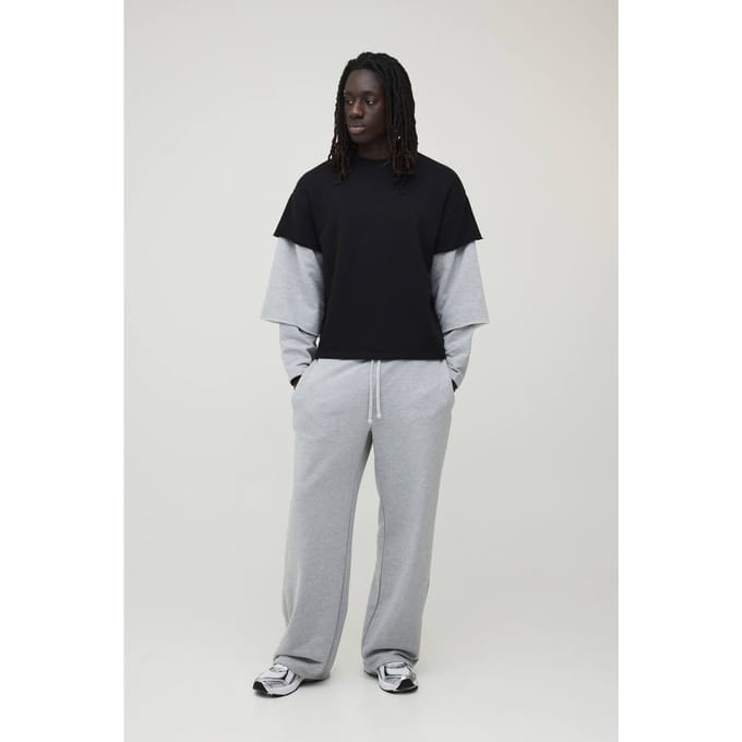 Oversized Boxy T-shirt En Joggingbroek Set Met Drievoudige Neplagen En Loopback | Size XL