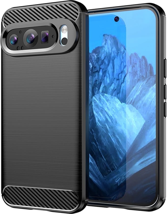 Hoesje geschikt voor Google Pixel 9 / 9 Pro - Techsuit Carbon Silicone Back Cover - Zwart