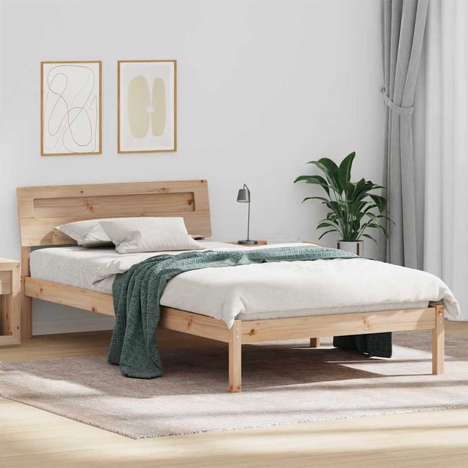 vidaXL - Bedframe - met - hoofdeinde - Bruin - 90 - x - 200 - cm - Massief - grenenhout