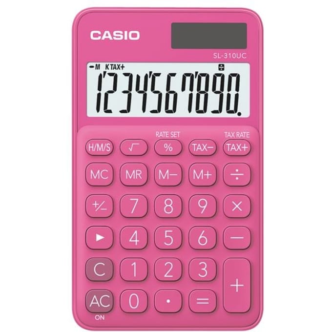 Casio SL-310UC-RD - Zakrekenmachine - 10-cijferig display - Zonne- en batterijvoeding - Rood