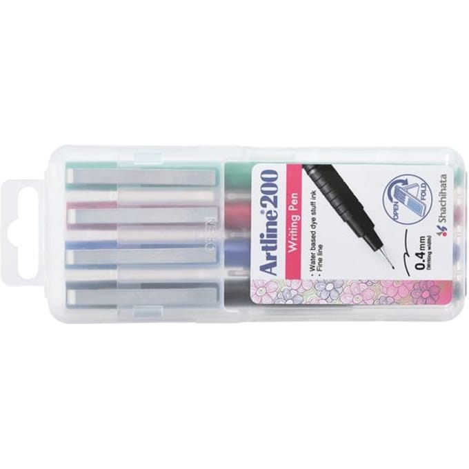 Artline 200 Fineliners - Set van 4 - penpunt van 0,4mm - Zwart, Blauw, Rood en Groen