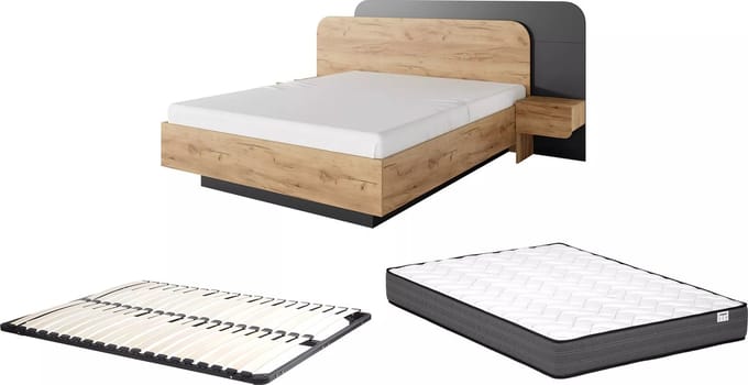 Vente-unique Bedframe hout antracietgrijs, natuurlijk licht 160 x 200 cm