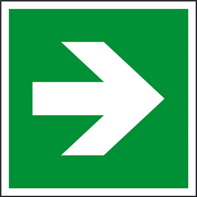 Nooduitgang bord richtingspijl 100 x 100 mm