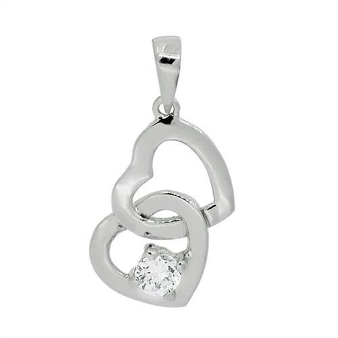 Tresor Zilveren Hanger Hartjes Steentje Zirkonia