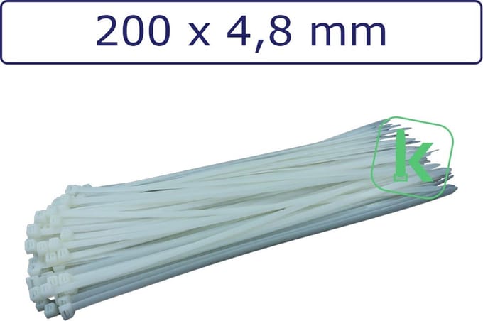 PRO-TIE® - Tyraps, kabelbinders 200 x 4,8 mm Wit naturel (Bulk grootverpakking zak 1.000 stuks) (tiewrap/tyrap/tie-wrap/bundelbandje/colsonbandje/)