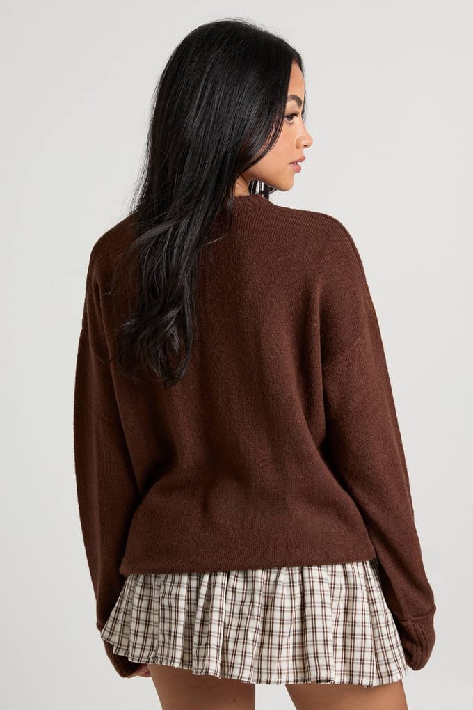 boohoo Dames Ronde hals gebreide trui | Chocoladebruin | Maat: Small