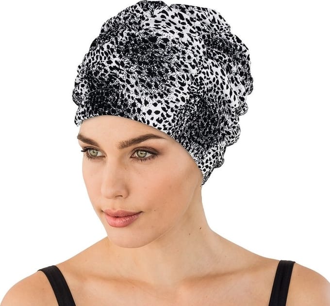 Badmuts - luipaardprint - zwart/wit - dames - polyester - douchemuts/zwembadmuts - dierenprint - Zwemmutsen/Badmutsen