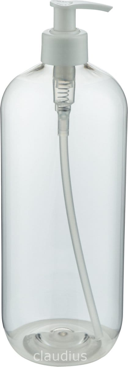 Lege Plastic Fles 1 liter PET transparant - met witte pomp - set van 10 stuks - navulbaar - Leeg