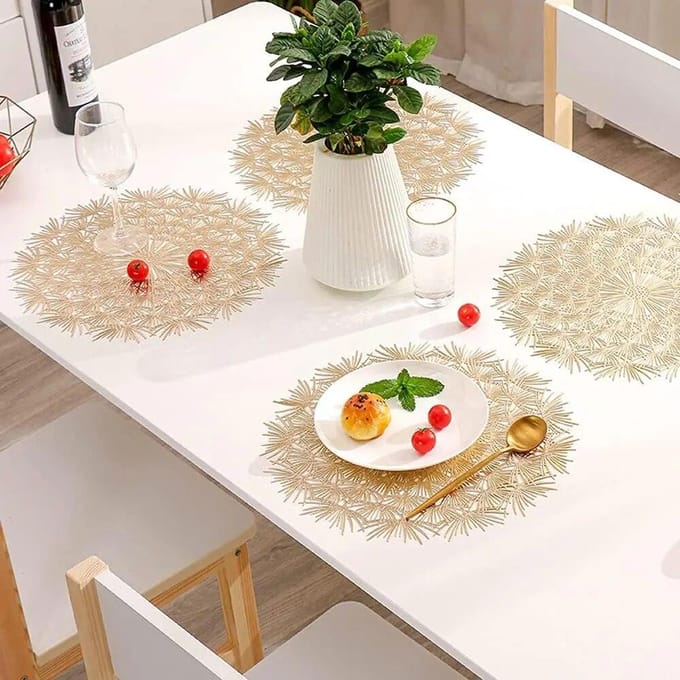 Napperon Élégants Napperons Forme Fleur de Pissenlit Napperons PVC Pour Cuisine Table à Manger Fête de Vacances or