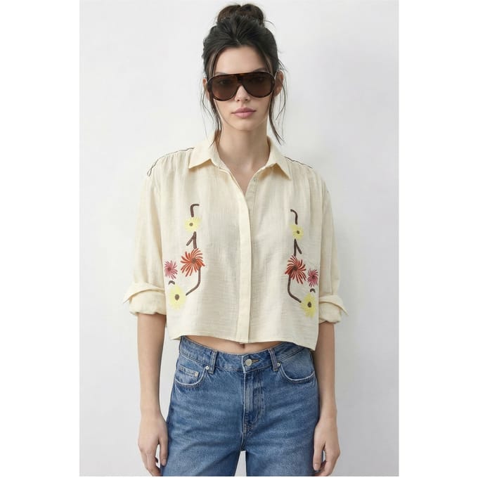 Geborduurd Crop Shirt met Knopfsluiting