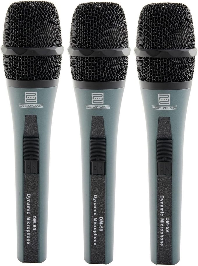 Set van 3 Dynamische Vocal Microfoons met Klem, Kabel en Koffer