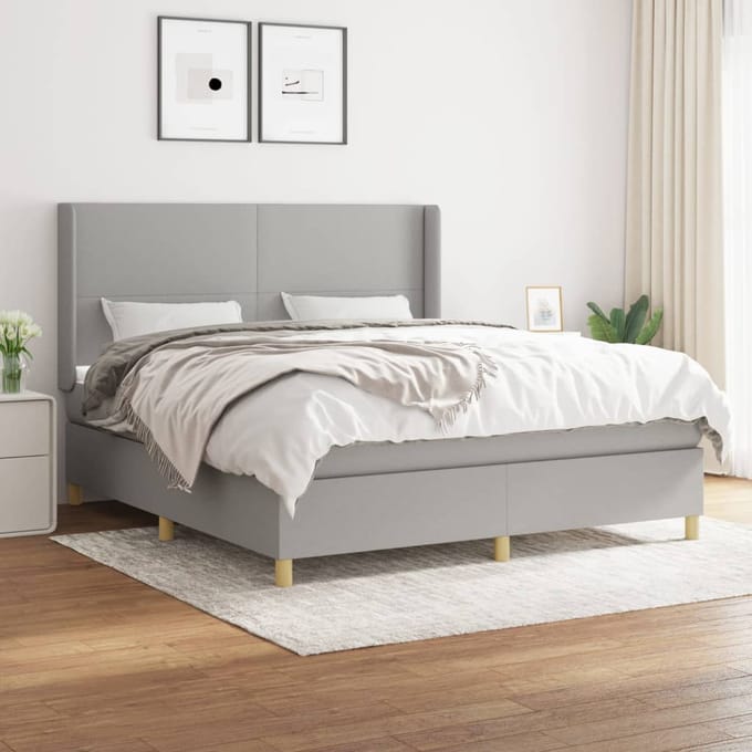 vidaXL - Boxspring - met - matras - stof - lichtgrijs - 160x200 - cm