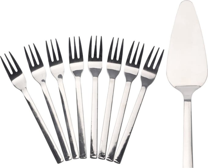 Excellent Houseware taartschep incl. 8 gebaksvorkjes - rvs - 23 cm