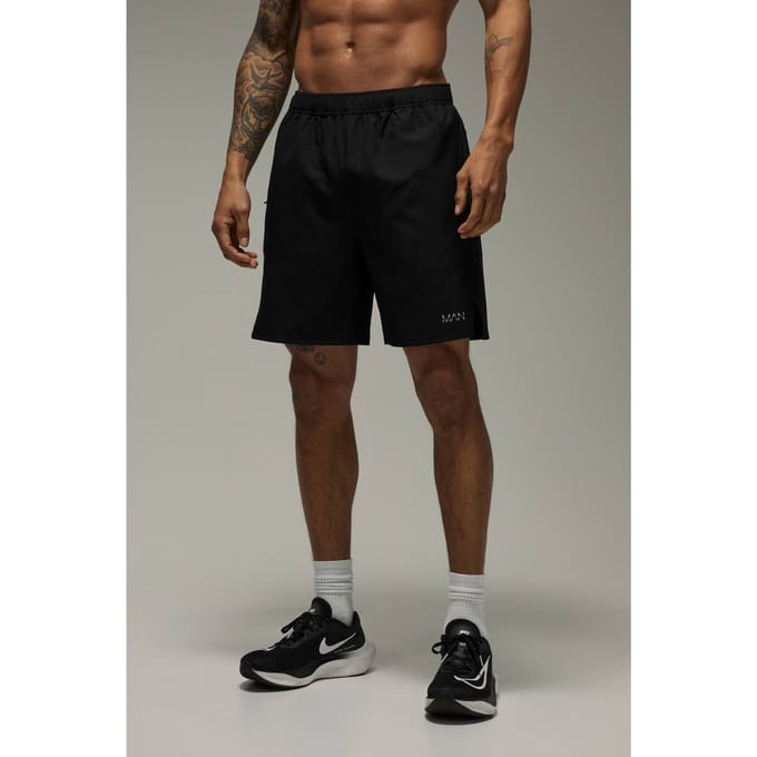 Heren Active 7inch Stretch Geweven Ripstop Short | Black | Size Large