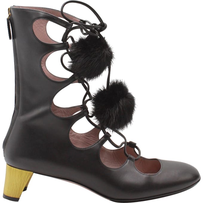 Gucci Heloise Veter Gladiator Boots In Zwart Leer