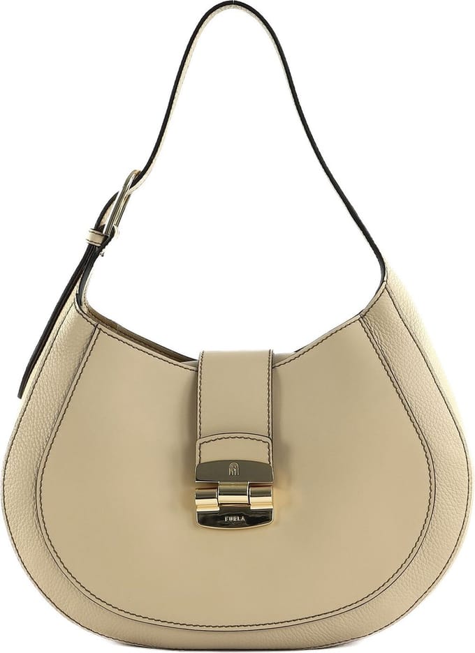 FURLA Leren Schoudertas Club 2 Hobo Grano Beige