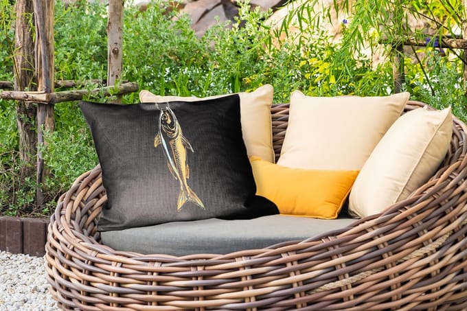Buitenkussens - Tuin - Goud - Vis - Haak - Zwart - 50x30 cm