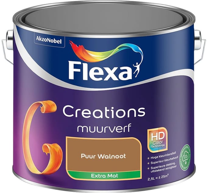 Flexa - Creations Muurverf Extra Mat - Puur Walnoot - Mengverf - 2,5 L