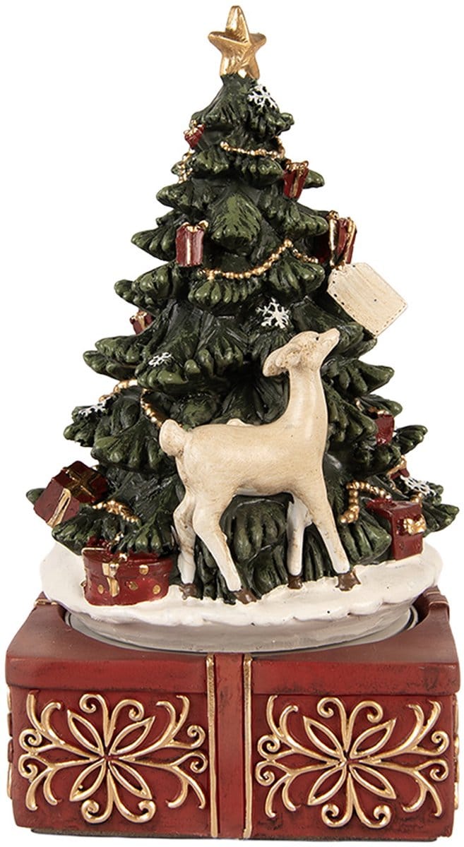 Clayre & Eef Muziekdoos Kerstboom Ø 11x19 cm Groen Kunststof