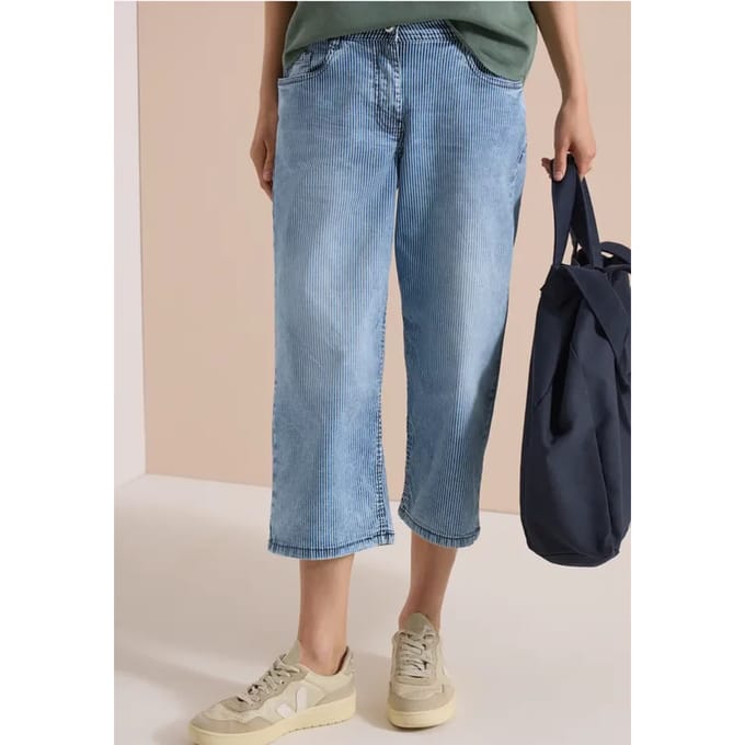 High Waist jeans met Wide Legs en strepen