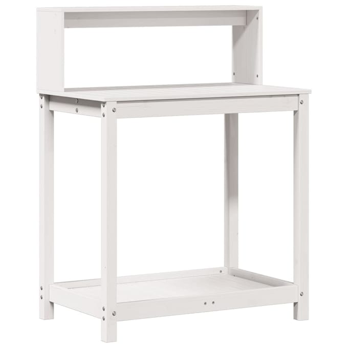 vidaXL - Oppottafel - met - schappen - 82,5x50x109,5 - cm - massief - grenenhout - wit