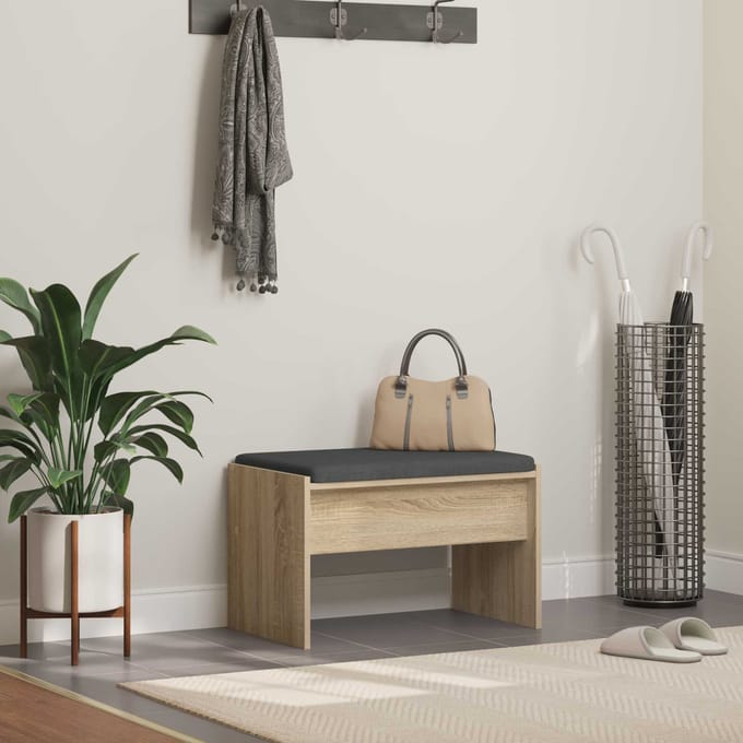 vidaXL - Hallenbank - met - kussen - Sonoma - Eik - 63 - x - 38 - x - 40 - cm
