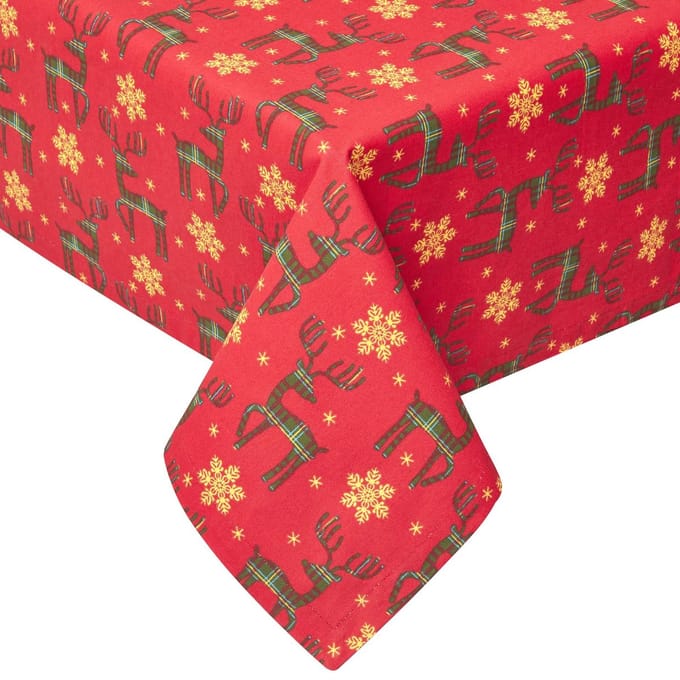 Homescapes Rond kersttafelkleed rendier, rood, 100% katoen, 178cm