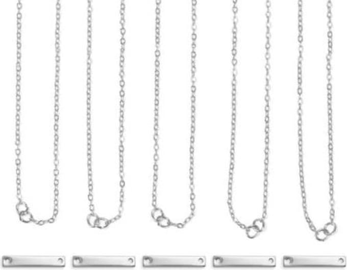 Halskettingset | kleine rechthoek | zilverkleurig | 5 stuks