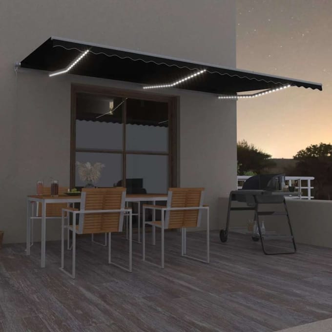 vidaXL - Luifel - handmatig - uittrekbaar - met - LED - 600x300 - cm - antracietkleur