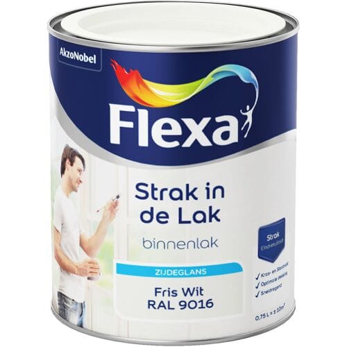 Flexa - Strak In De Lak Binnenlak Zijdeglans - Fris Wit / Ral 9016 - 750 Ml
