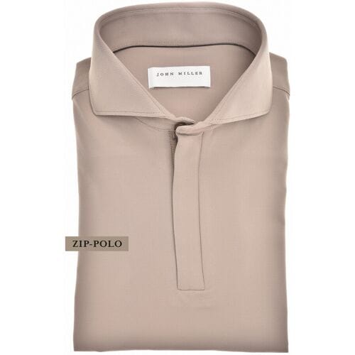 John Miller Polo Slim Hyperstretch Long Sleeve Zip Collar Midden Bruin / male