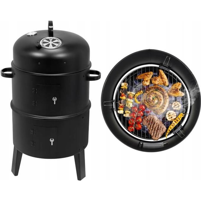 LUND Smoker Verticale Rookoven 80 cm Smoker Barbecue met Dubbele Kamer, Thermometer & Luchtregeling